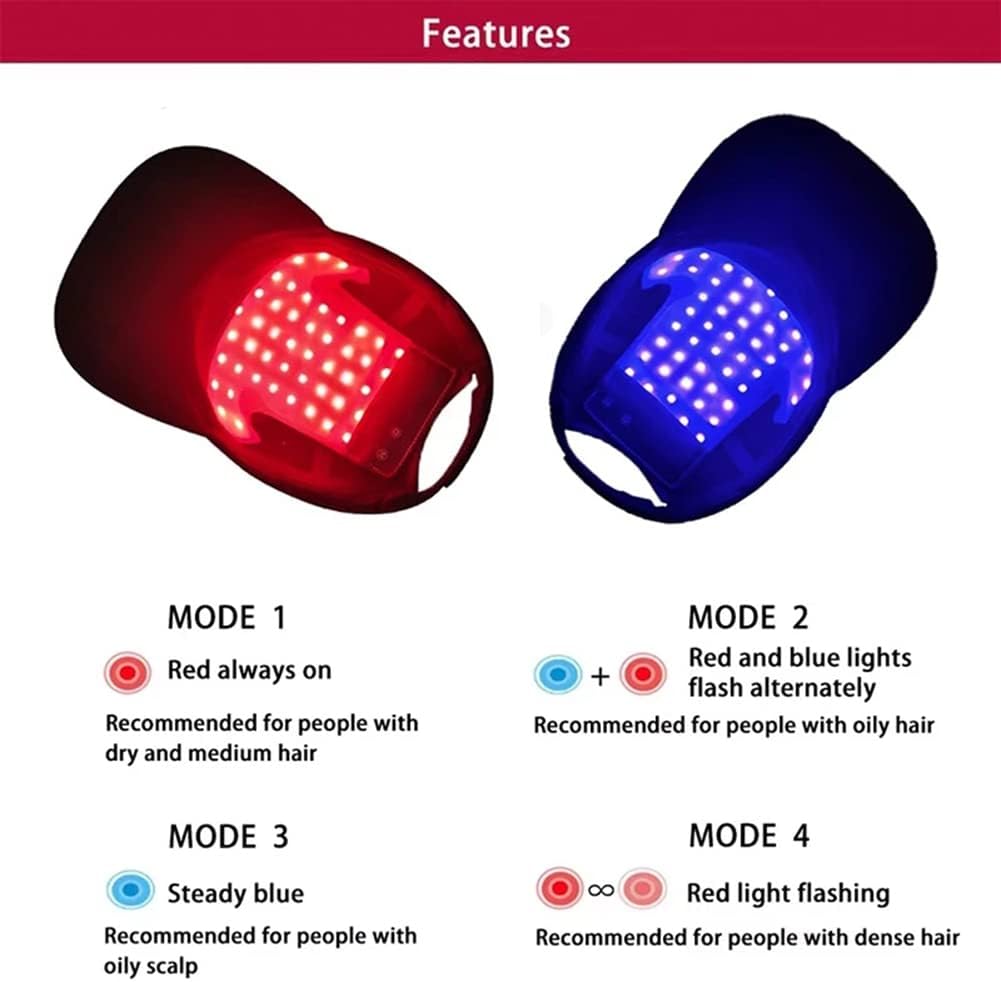 قبعة نمو الشعر باضاءة LED من ار ار-واي ار ال، قبعة علاج بالضوء الاحمر لنمو الشعر، قبعة بالاشعة تحت الحمراء لمكافحة تساقط الشعر مع 48 مصباح LED لفروة الرأس