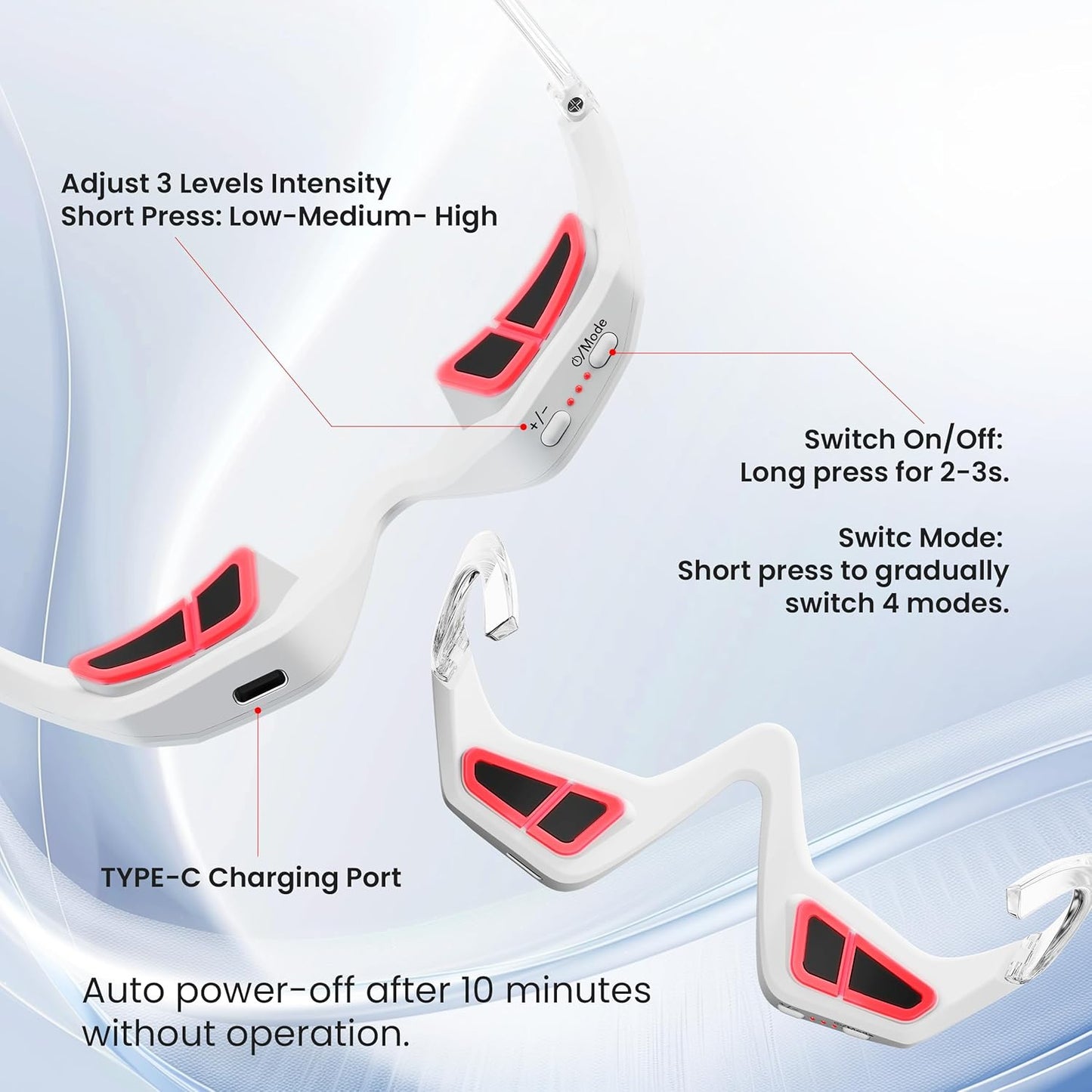 جهاز علاج بالضوء الاحمر تحت العين من كيو سي سي سي ام واي واي، نظارات علاج بالضوء الاحمر للعيون خفيفة الوزن لتدليك العين لتقليل الهالات السوداء والانتفاخات وتنعيم الخطوط الدقيقة